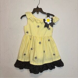 Counting Daisies Yellow gingham and Black Kids Dress Floral & Bee Accents